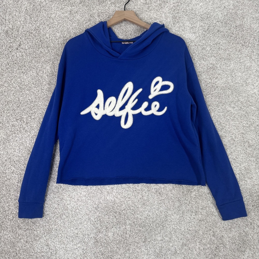 Juicy Couture Cropped Blue & White Selfie‎ Hoodie Size Large